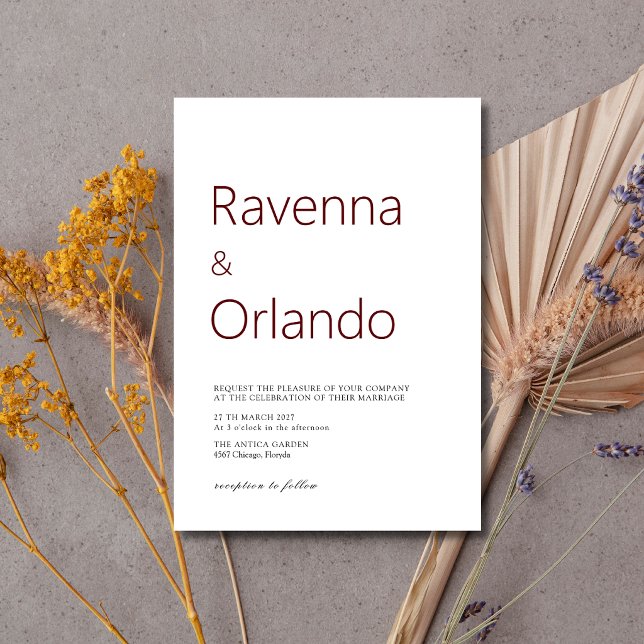 Minimalist Deep Burgundy Simple Modern Wedding Invitation (Creator Uploaded)