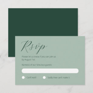 Minimalist Deep Forest Green and Sage RSVP card