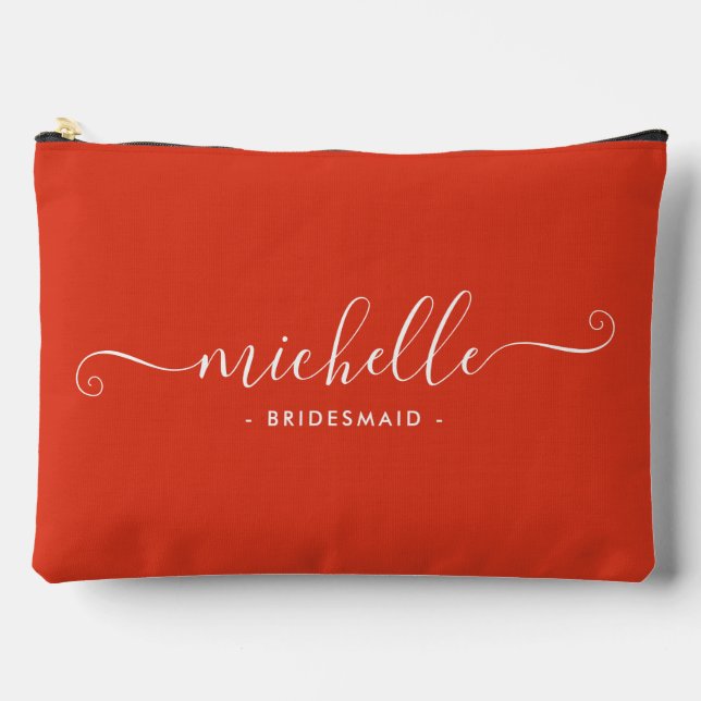 Minimalist Deep Orange Personalized Bridesmaid Accessory Pouch (Front)