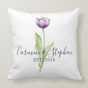 Minimalist Deep Purple Single Tulip Wedding Throw Pillow