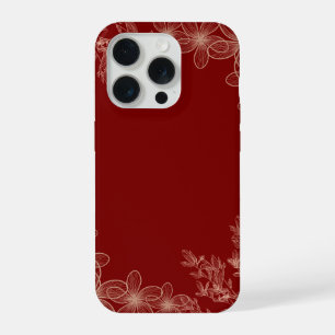 Minimalist Deep Red Floral Elegant Artistic iPhone 15 Pro Case