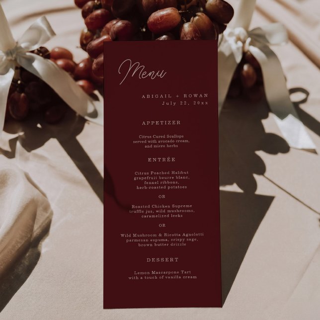 Minimalist Deep Wine Long Wedding Menu Card (Creator Uploaded)