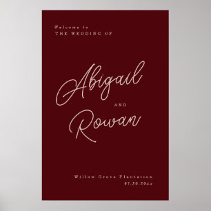 Minimalist Deep Wine Wedding Welcome Sign
