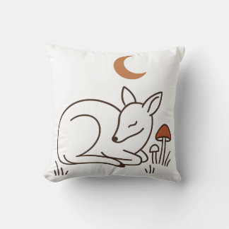 Minimalist Deer Moon Night Art Throw Pillow
