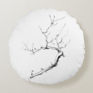 Minimalist Delicate Tree Branch Round Pillow