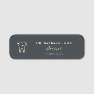 MINIMALIST DENTAL DENTIST ORTHODONTICS GOLD TOOTH NAME TAG