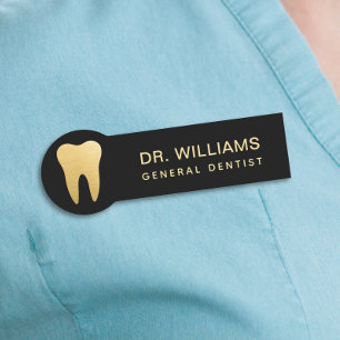 Minimalist Dentist Black and Gold Name Tag