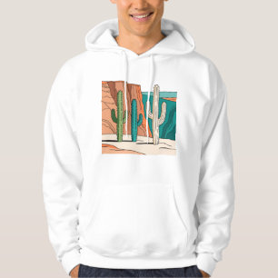 Minimalist Desert Cactus Line Art Landscape Hoodie