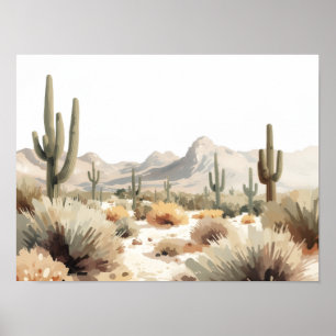 Minimalist Desert Saguaro Cactus Watercolor Art Poster
