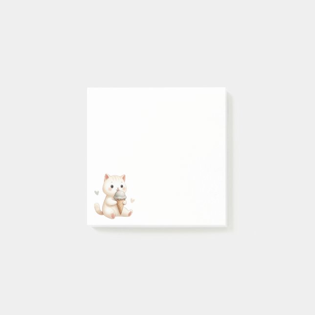 Minimalist Design Cute Cat with Ice Cream Cone Post-it Notes (Front)
