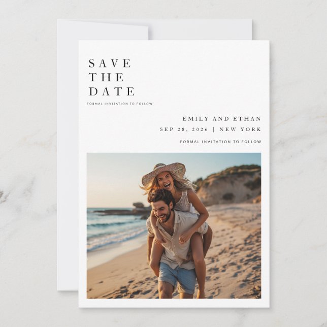 Minimalist Destination QR Code Wedding Photo Save The Date (Front)