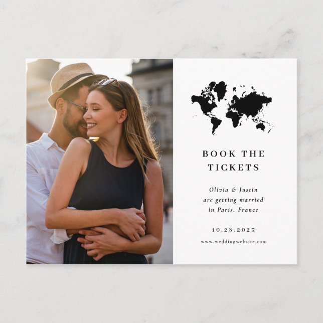 Minimalist Destination Wedding Photo Save the Date Postcard (Front)