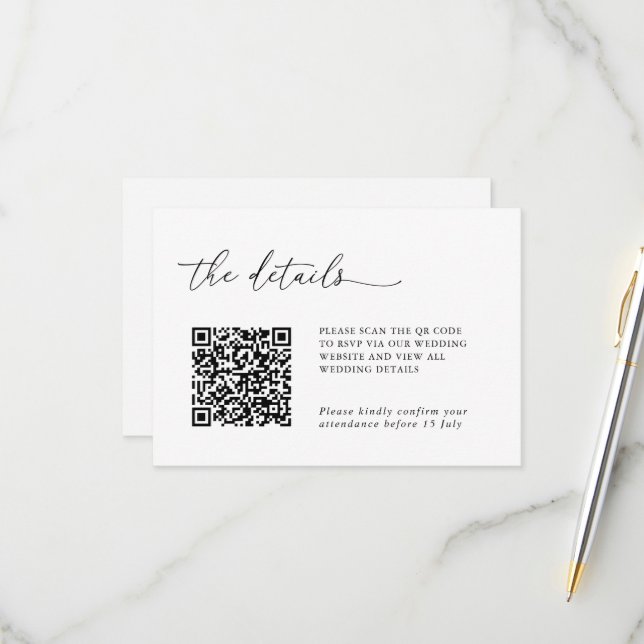Minimalist Details & QR Code Wedding RSVP Card (Devant/Arrière en situation)