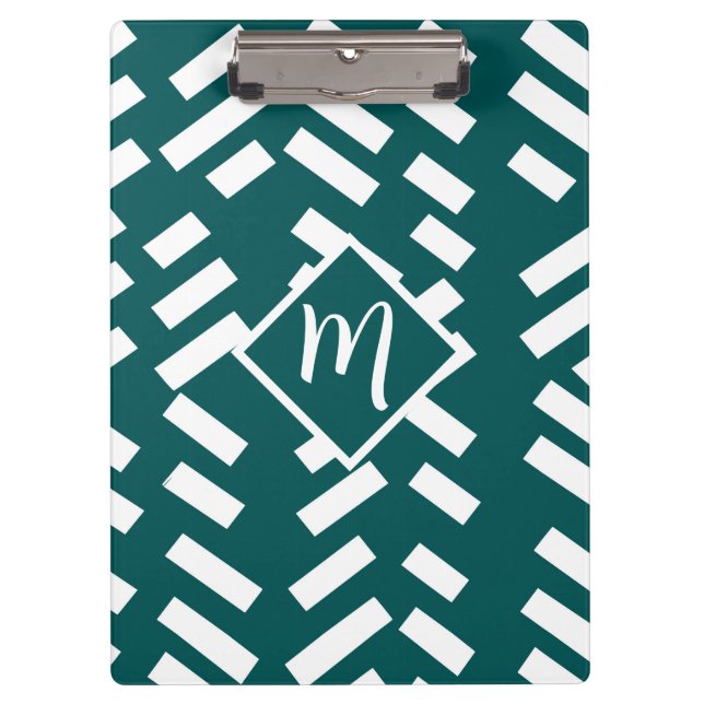 Minimalist Diagonal Striped Pattern, Monogram Clipboard (Front)