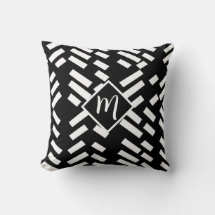 Minimalist Diagonal Striped Pattern, Monogram Throw Pillow