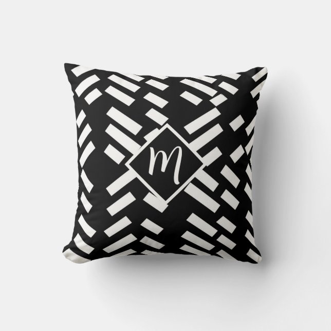 Minimalist Diagonal Striped Pattern, Monogram Throw Pillow (Front)