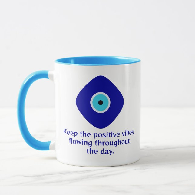 Minimalist Diamond Blue Evil Eye Positive Vibes Mug (Left)