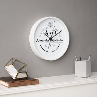 Minimalist Diamond ring monogram Wall clock