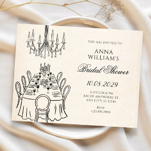 Minimalist dinner table bridal shower invitation