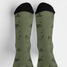 Minimalist Dino Crew Socks for Adults - Olive