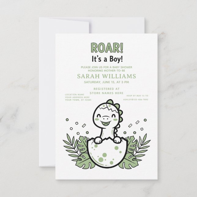 minimalist Dinosaur Baby Shower party boy Roar Invitation (Front)