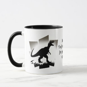 Minimalist dinosaur silhouette in grassy field mug