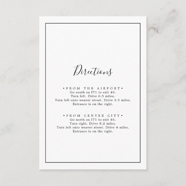 Minimalist Directions Enclosure Card (Front)