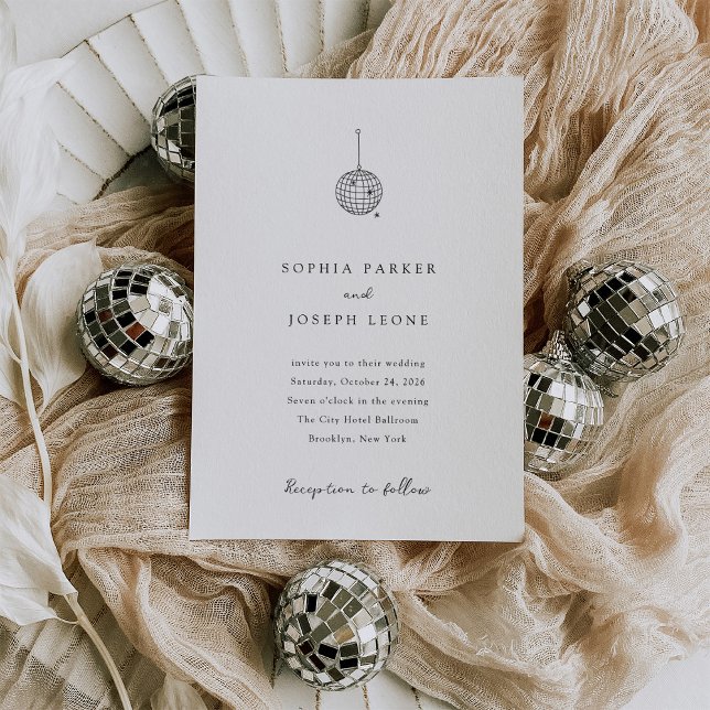 Minimalist Disco Ball | Black and White Wedding Invitation (Creator Uploaded)