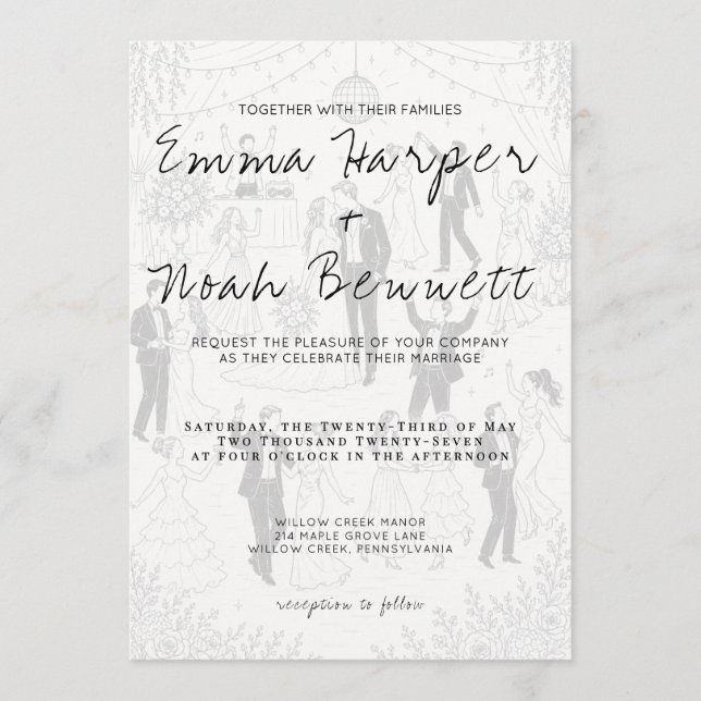 Minimalist Disco Ball Wedding Invitation Template (Front)