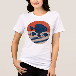 Minimalist Discus & Tetras Mid-Century Art Women's Tri-Blend Shirt