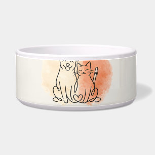 Minimalist Dog and Cat Line Art Ceramic Pet Bowl