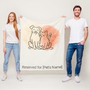 Minimalist Dog and Cat Line Art Personalized Pet  Fleece Blanket
