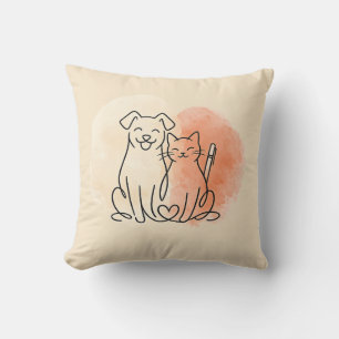 Minimalist Dog and Cat Watercolor Personalized Throw Pillow