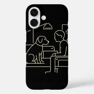 Minimalist Dog and Human Line Art – Modern Pet Lov iPhone 16 Case