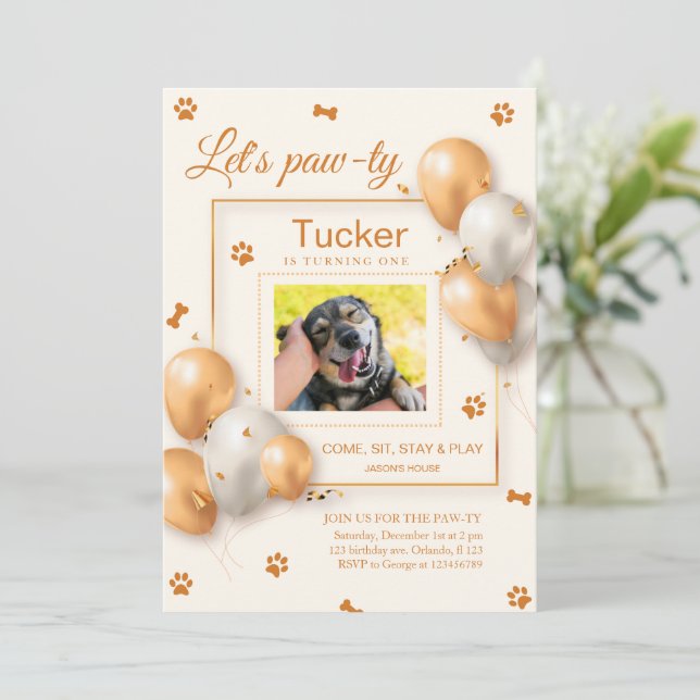 Minimalist Dog birthday pawty Invitation  (Standing Front)