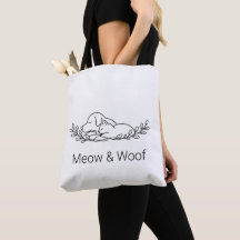 Minimalist Dog & Cat Line Art Tote Bag