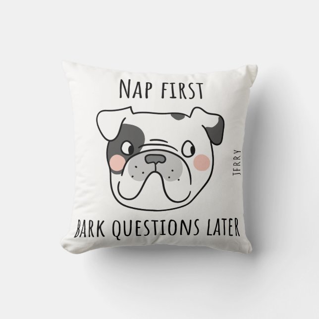 Minimalist Dog Humour Design in Neutral Tones Throw Pillow (Front)