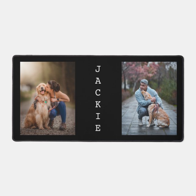 Minimalist Dog Mom Dad Two Photo Collage  Desk Mat (Front)