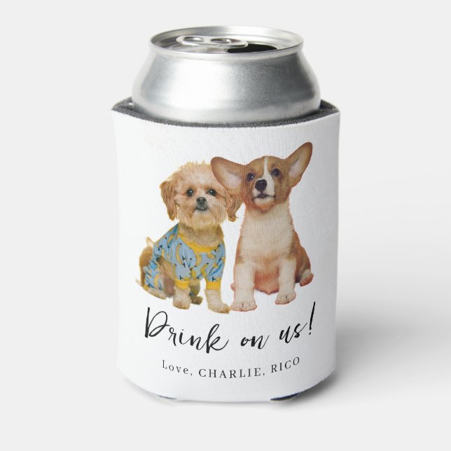 Minimalist Dog Pet Photo Wedding  Can Cooler (Can Back)