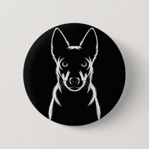 Minimalist Dog Silhouette on Black 2 Inch Round Button