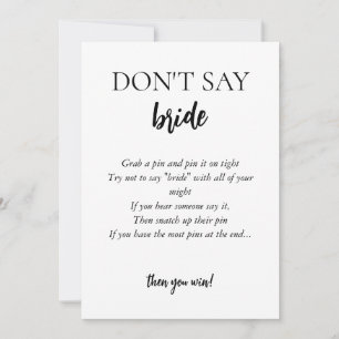 Minimalist Don't Say Bride Game Card