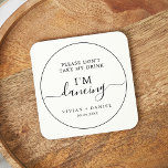 Minimalist Don't Take My Drink I'm Dancing Round Paper Coaster<br><div class="desc">This minimalist "please don't take my drink I'm dancing" coaster is perfect for a simple wedding reception. The modern romantic design features classic black and white typography paired with a rustic yet elegant calligraphy with vintage hand lettered style. Customizable in any colour. Keep the design simple and elegant, as is,...</div>