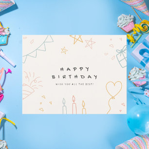 Minimalist Doodle Birthday Postcard