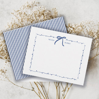 Minimalist Doodle Bow Coquette Blue Personalized Card