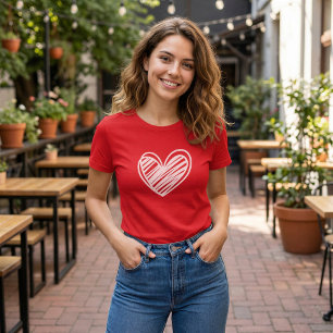 Minimalist Doodle Heart Women's Red T-Shirt