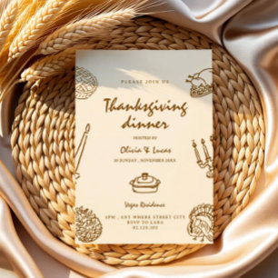 Minimalist doodle thanksgiving Dinner Invitation