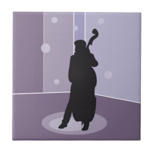 Minimalist Double Bass Silhouette Music Art Tile