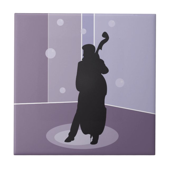 Minimalist Double Bass Silhouette Music Art Tile (Front)