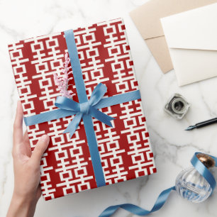 Minimalist Double Happiness Modern Chinese Wedding Wrapping Paper