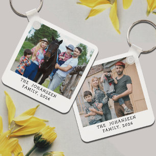 Minimalist Double Sided Family Photos Keepsake Keychain